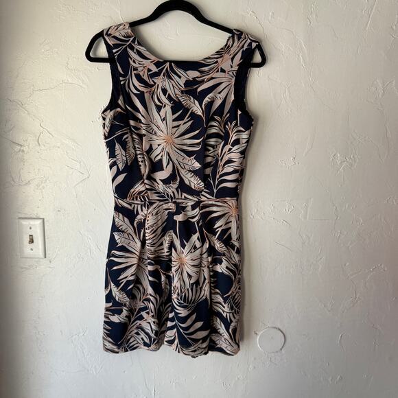 Vero Moda Tropical Romper Size S Navy Palm Print Blue Lace Back Coastal Chic - Picture 3 of 10